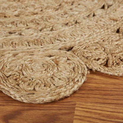 5' X 5' Natural Jute Abstract Geometric Hand Braided Area Rug