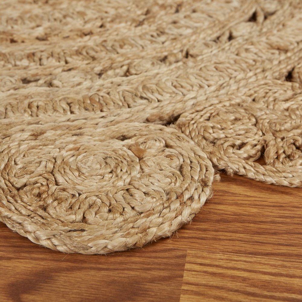 5' X 5' Natural Jute Abstract Geometric Hand Braided Area Rug