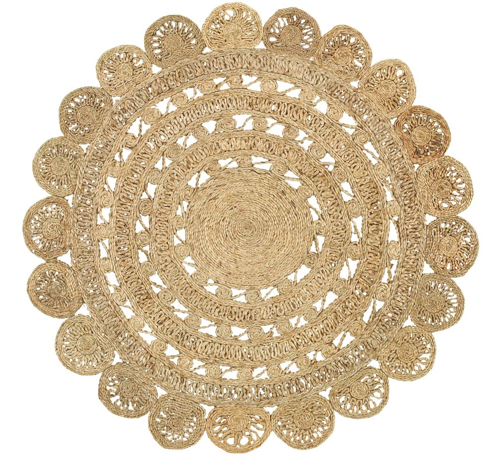 5' X 5' Natural Jute Abstract Geometric Hand Braided Area Rug