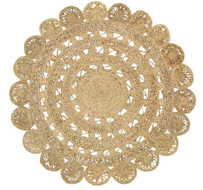 5' X 5' Natural Jute Abstract Geometric Hand Braided Area Rug