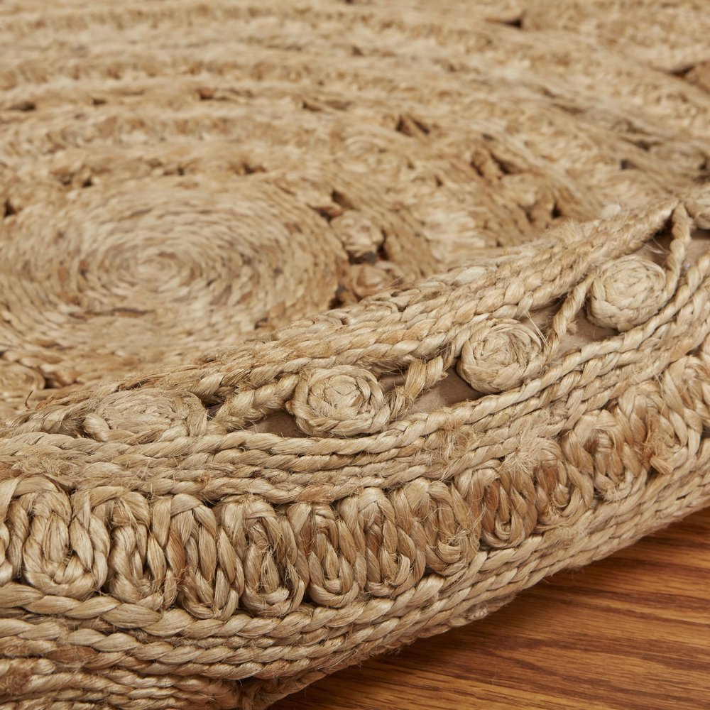 5' X 5' Natural Jute Abstract Geometric Hand Braided Area Rug