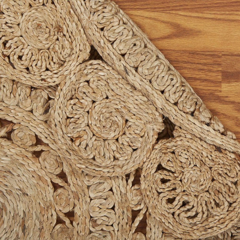 6' Natural Jute Abstract Geometric Hand Braided Round Rug