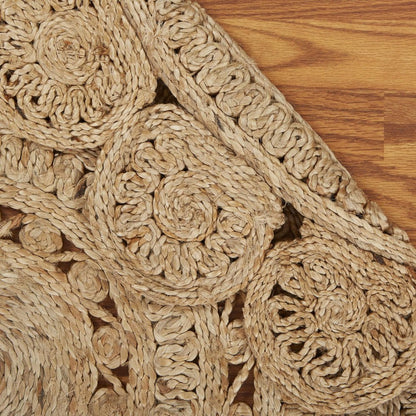 6' Natural Jute Abstract Geometric Hand Braided Round Rug