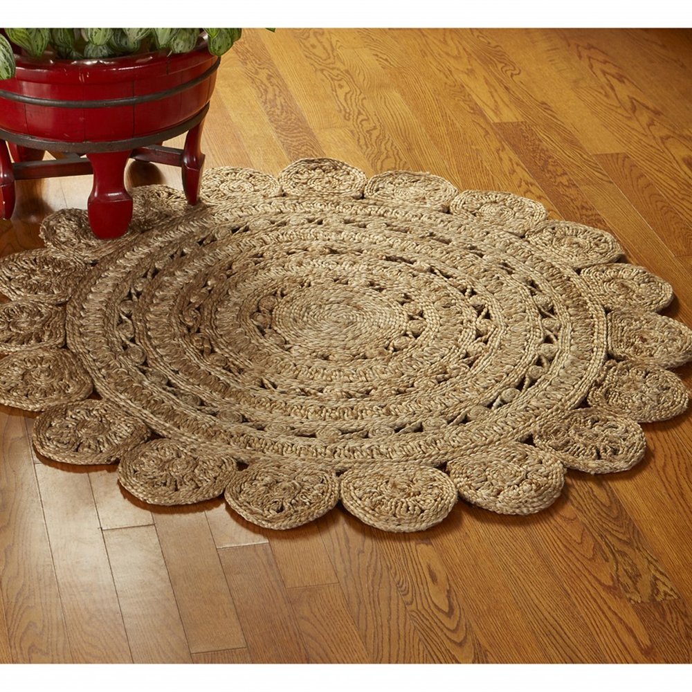 5' X 5' Natural Jute Abstract Geometric Hand Braided Area Rug