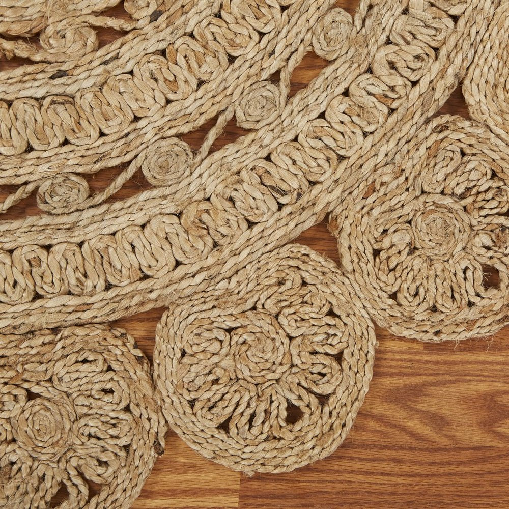 5' X 5' Natural Jute Abstract Geometric Hand Braided Area Rug