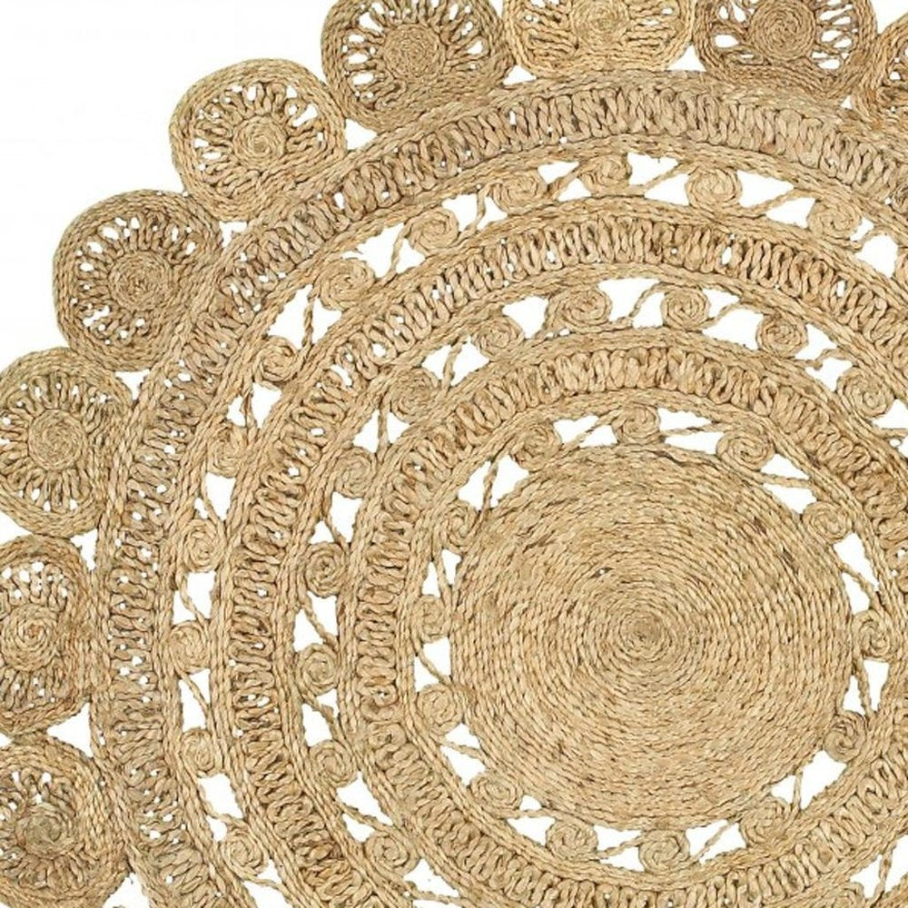 5' X 5' Natural Jute Abstract Geometric Hand Braided Area Rug