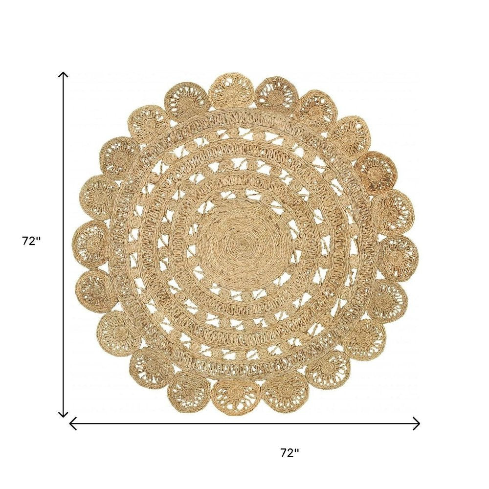 5' X 5' Natural Jute Abstract Geometric Hand Braided Area Rug