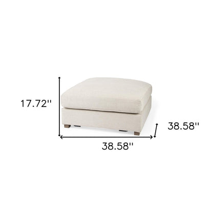 39" Beige Fabric and Brown Cocktail Ottoman