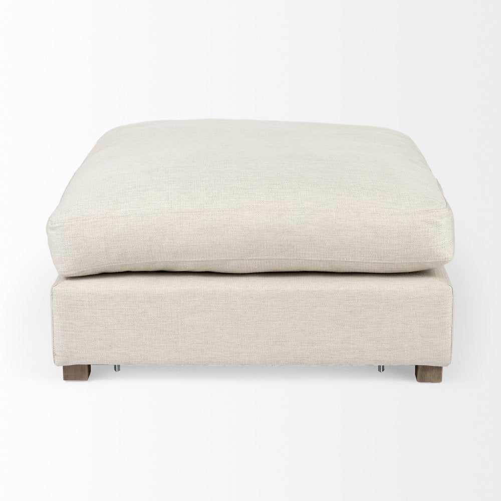 39" Beige Fabric and Brown Cocktail Ottoman