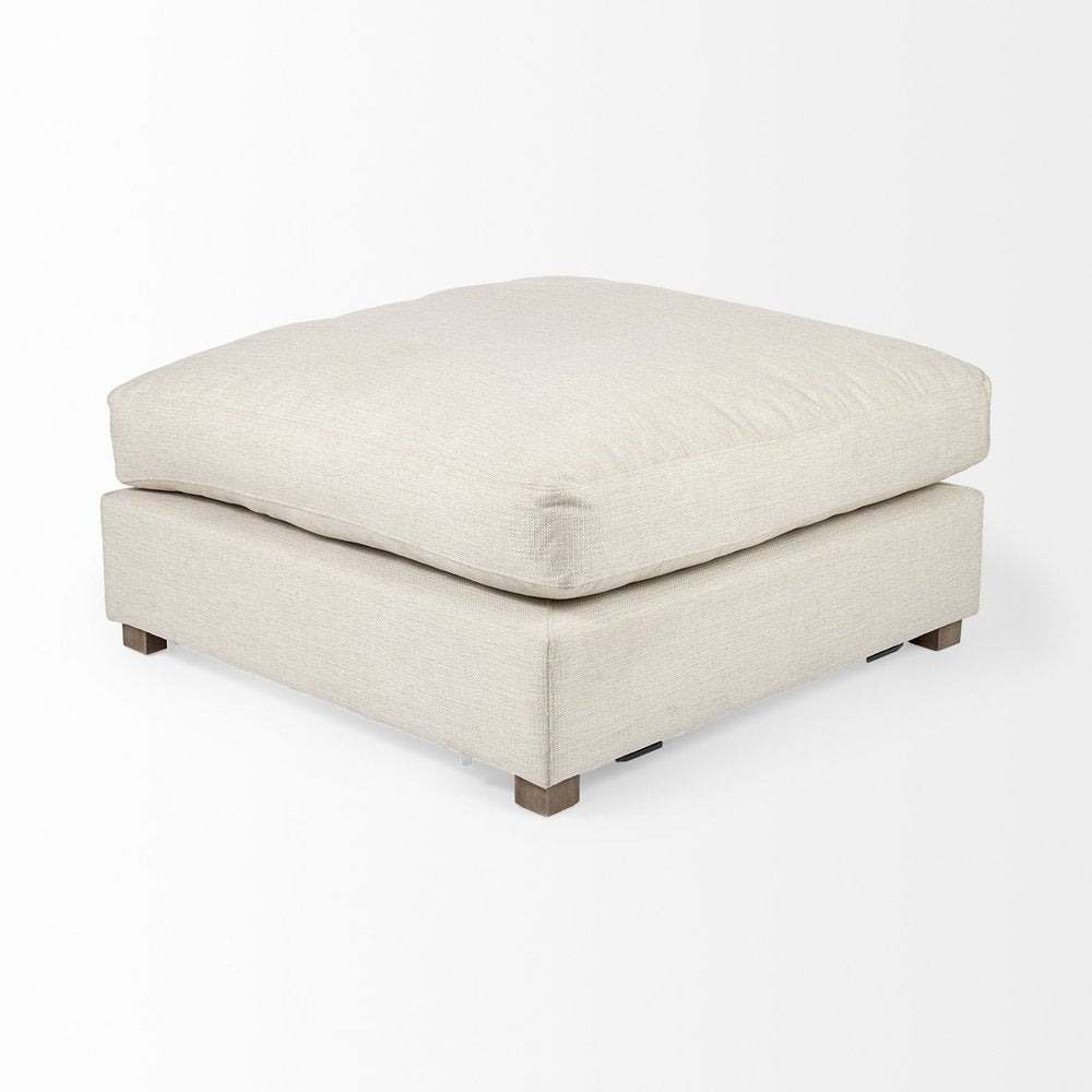 39" Beige Fabric and Brown Cocktail Ottoman