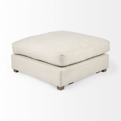39" Beige Fabric and Brown Cocktail Ottoman