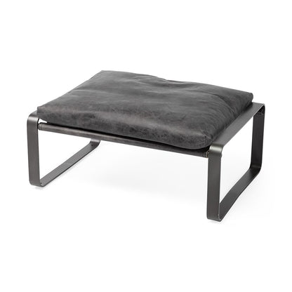 27" Black Genuine Leather Ottoman