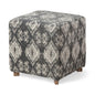 19" Gray Cotton and Brown Cube Ottoman