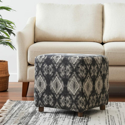 19" Gray Cotton and Brown Cube Ottoman