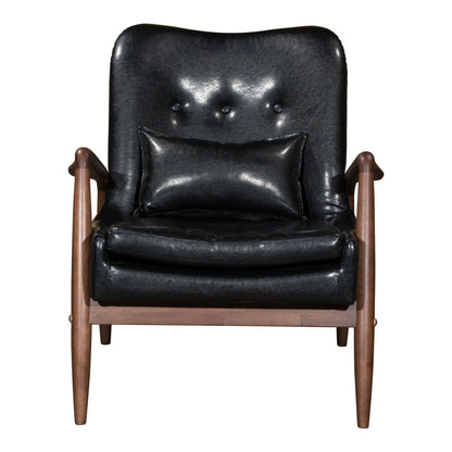 30" Black And Brown Faux Leather Tufted Lounge Chair With Ottoman And Toss Pillow