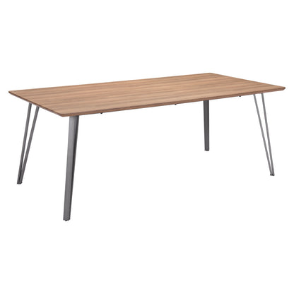 79" Wood Brown And Gray Steel Dining Table