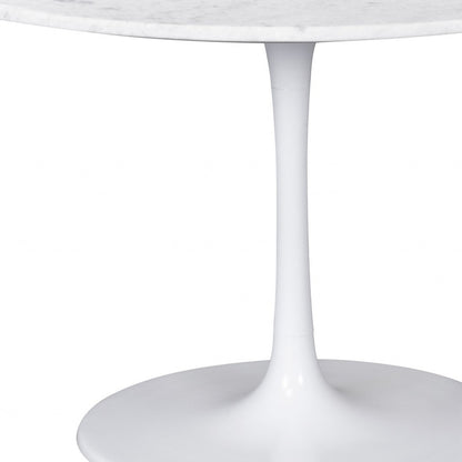 47" White Rounded Marble And Steel Pedestal Base Dining Table