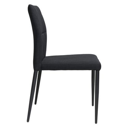 Set of Four Tufted Black Upholstered Fabric Dining Side Chairs