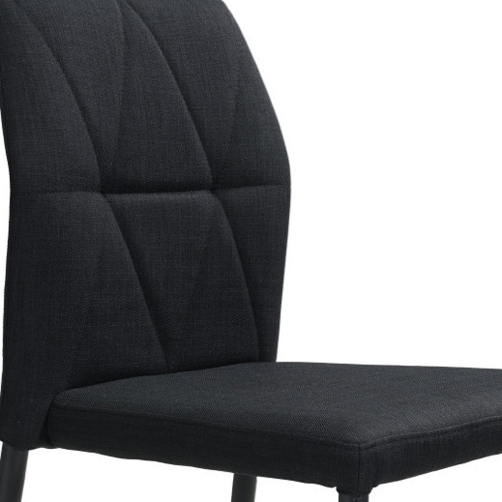 Set of Four Tufted Black Upholstered Fabric Dining Side Chairs