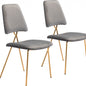 Set of Two Gray And Gold Upholstered Velvet Open Back Dining Side Chairs