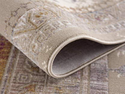 8' X 11' Beige and Ivory Medallion Non Skid Area Rug