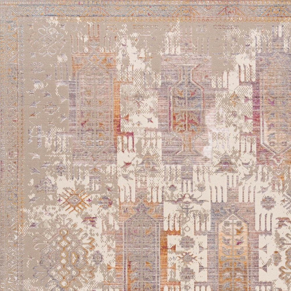 5' X 7' Beige and Ivory Medallion Non Skid Area Rug