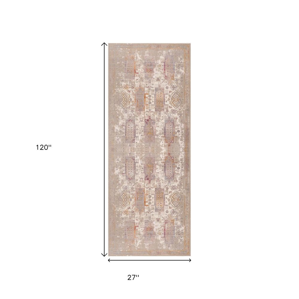 8' X 11' Beige and Ivory Medallion Non Skid Area Rug