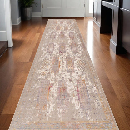 8' X 11' Beige and Ivory Medallion Non Skid Area Rug