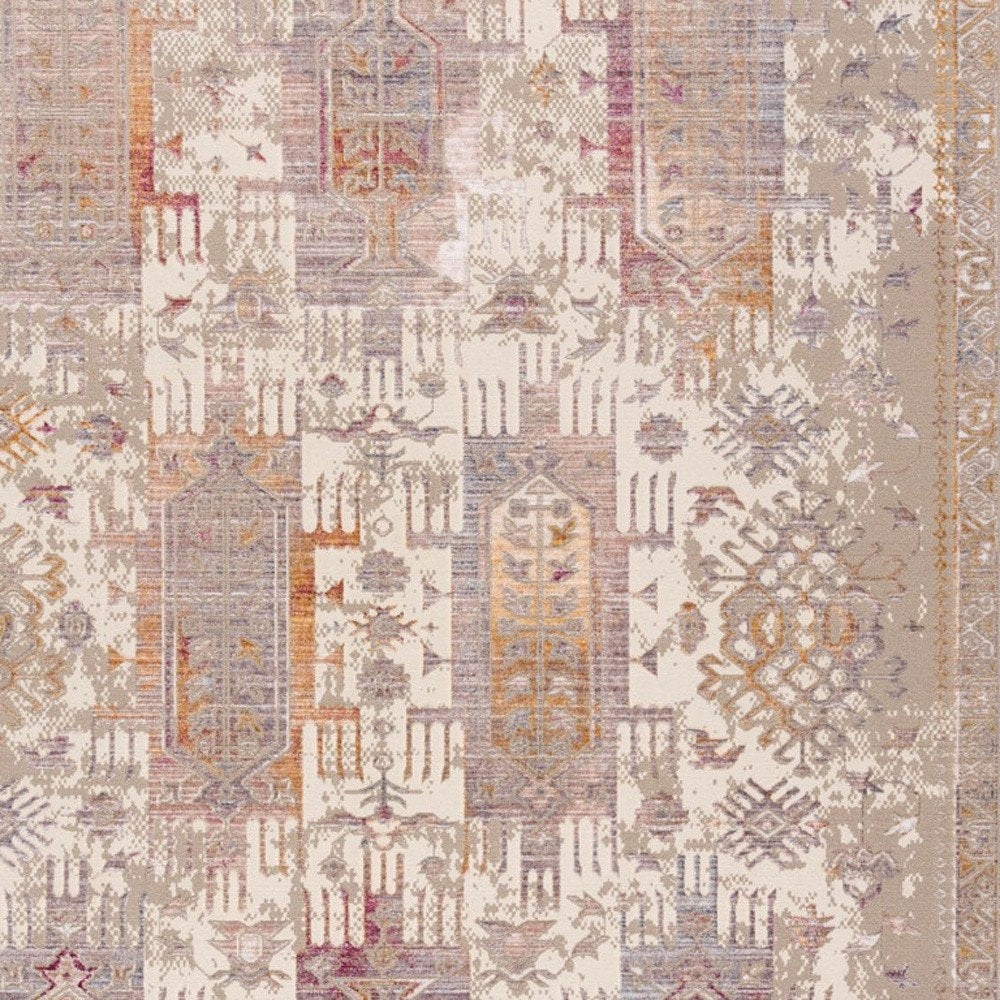 5' X 7' Beige and Ivory Medallion Non Skid Area Rug