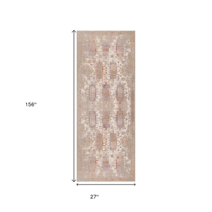 5' X 7' Beige and Ivory Medallion Non Skid Area Rug