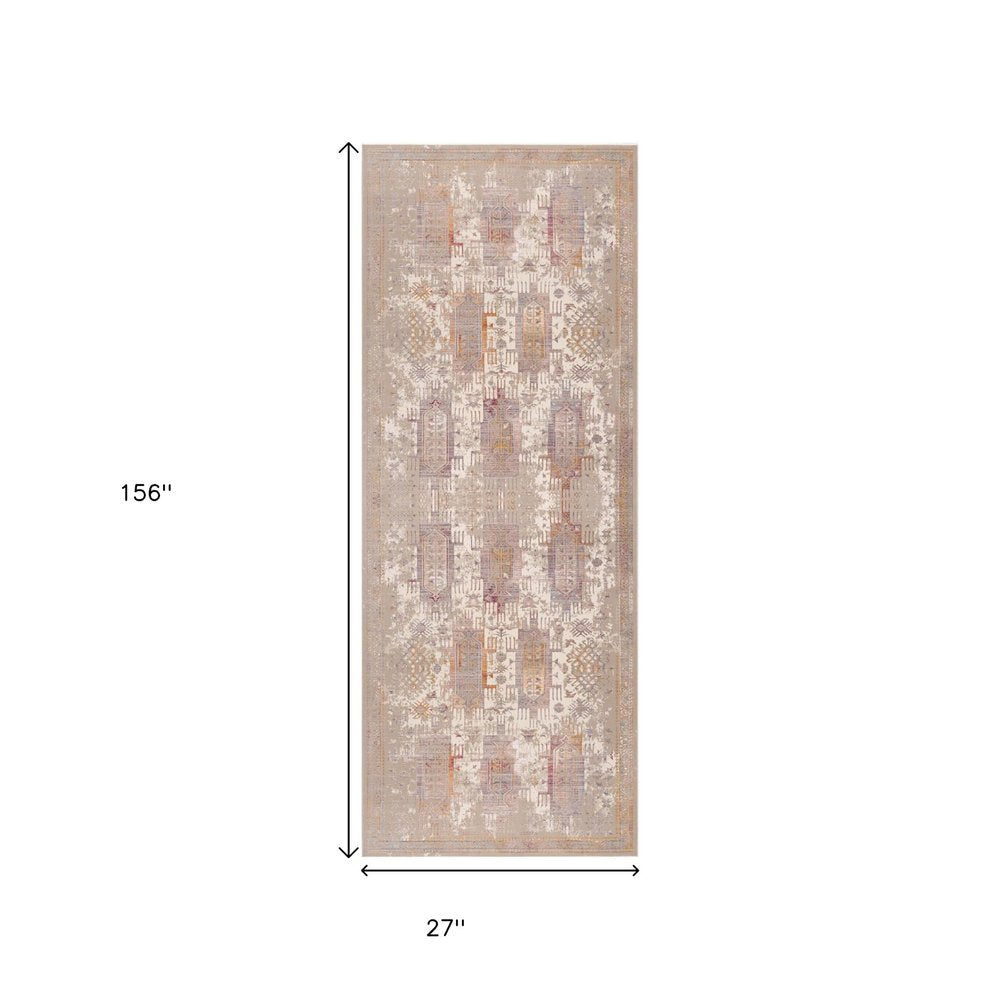 8' X 11' Beige and Ivory Medallion Non Skid Area Rug