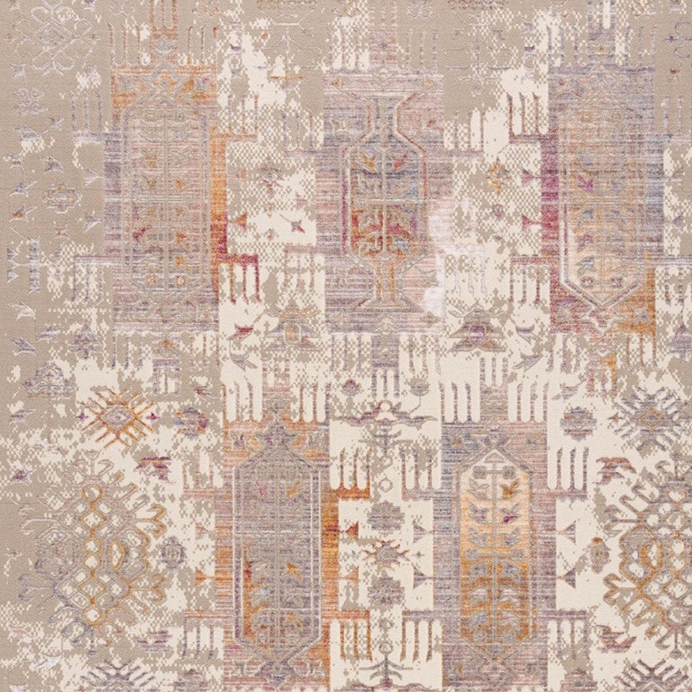 5' X 7' Beige and Ivory Medallion Non Skid Area Rug