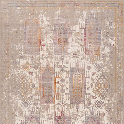 5' X 7' Beige and Ivory Medallion Non Skid Area Rug