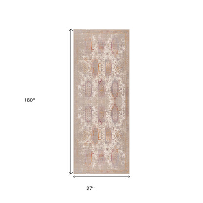 5' X 7' Beige and Ivory Medallion Non Skid Area Rug