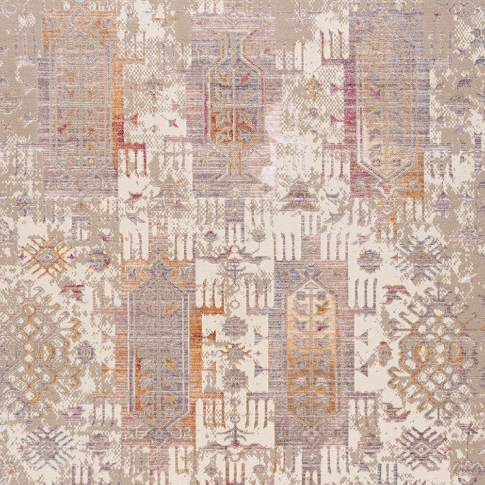 5' X 7' Beige and Ivory Medallion Non Skid Area Rug
