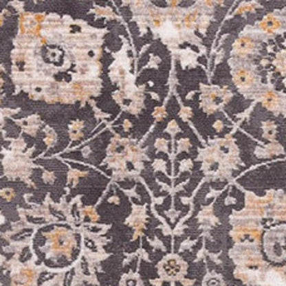 10' Gray And Ivory Oriental Runner Rug