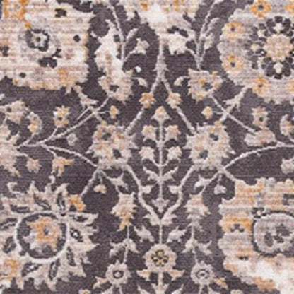 10' Gray And Ivory Oriental Runner Rug