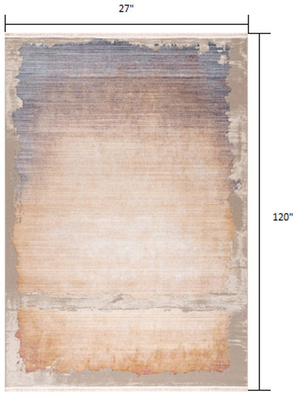 10' Beige And Blue Abstract Runner Rug