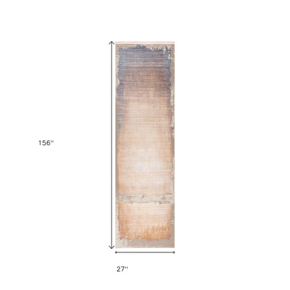 10' Beige And Blue Abstract Runner Rug