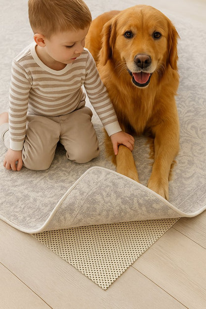 6' x 9' Ivory Striped Weave Non Slip Rug Pad