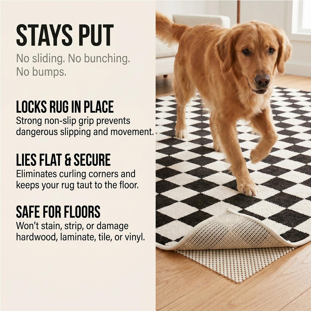 2' x 8' Ivory Striped Weave Non Slip Rug Pad