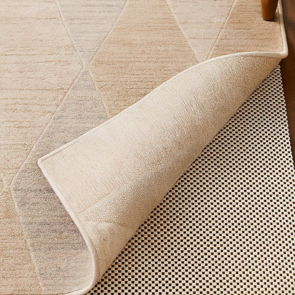 6' x 9' Ivory Striped Weave Non Slip Rug Pad