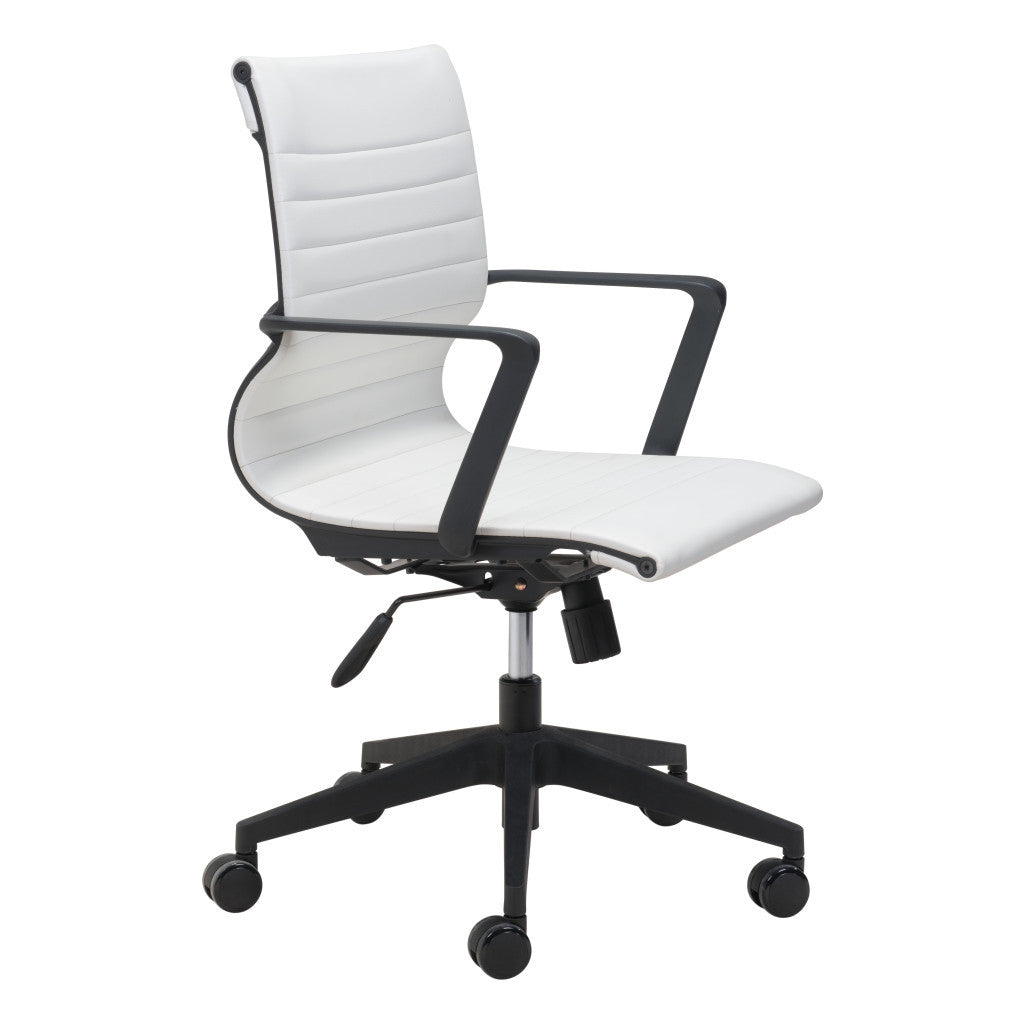 White and Black Adjustable Swivel Faux Leather Rolling Conference Office Chair