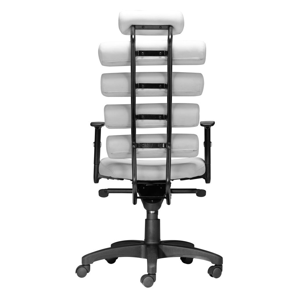 White and Black Adjustable Swivel Faux Leather Rolling Executive Office Chair