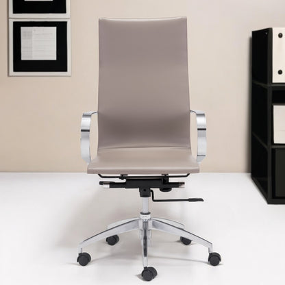 Taupe and Silver Adjustable Swivel Faux Leather Rolling Conference Office Chair