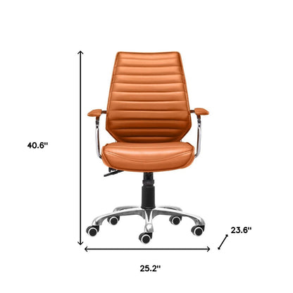 Orange and Silver Adjustable Swivel Faux Leather Rolling Executive Office Chair