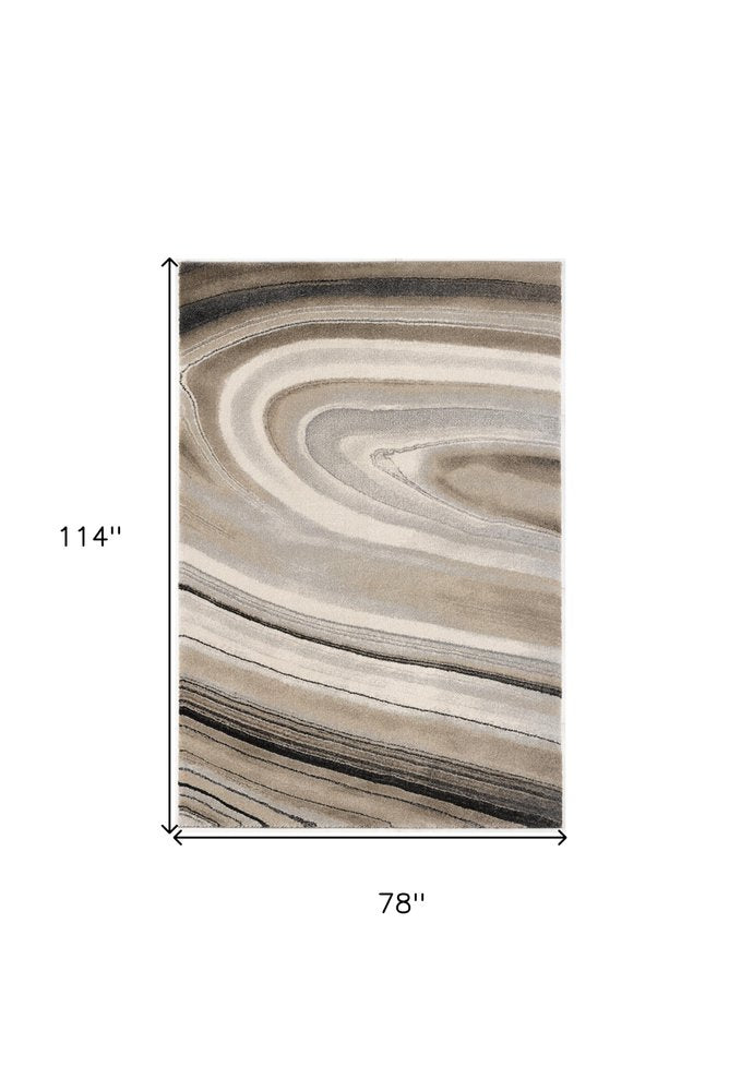 7' X 10' Cream and Tan Abstract Marble Area Rug