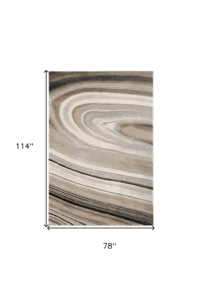 7' X 10' Cream and Tan Abstract Marble Area Rug