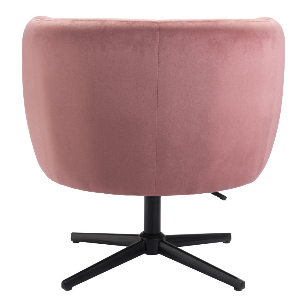 30" Pink And Black Velvet Swivel Barrel Chair