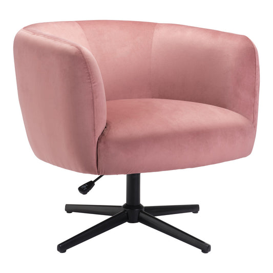 30" Pink And Black Velvet Swivel Barrel Chair